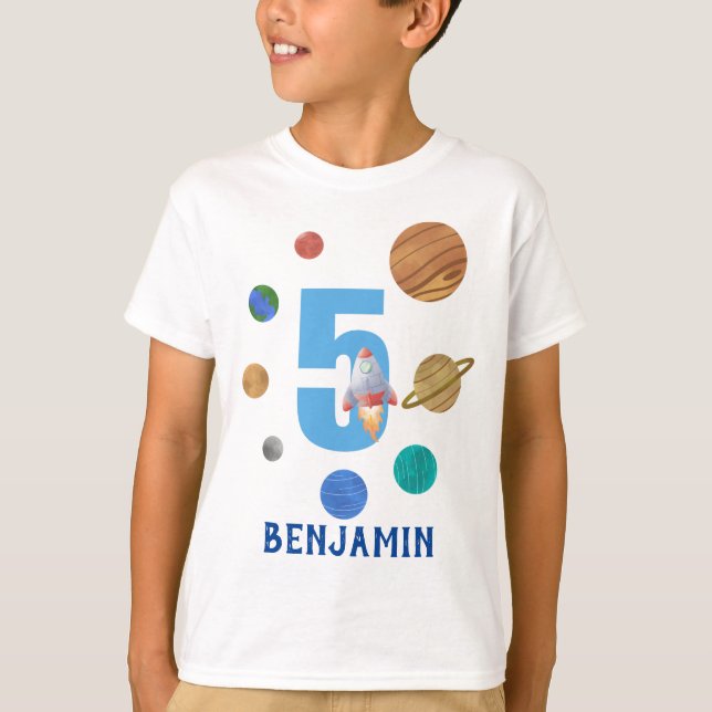 Customize 5th Birthday Solar System Planet T-Shirt (Front)