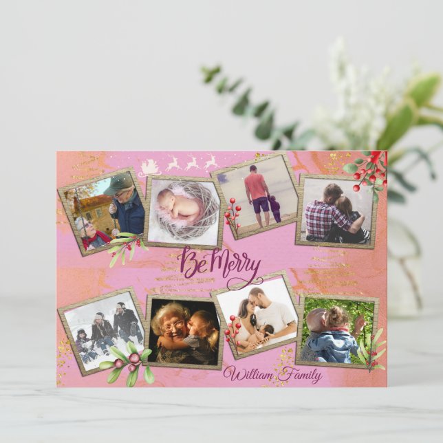 Customize 8 Photo Family Collage Merry Christmas Holiday Card (Standing Front)