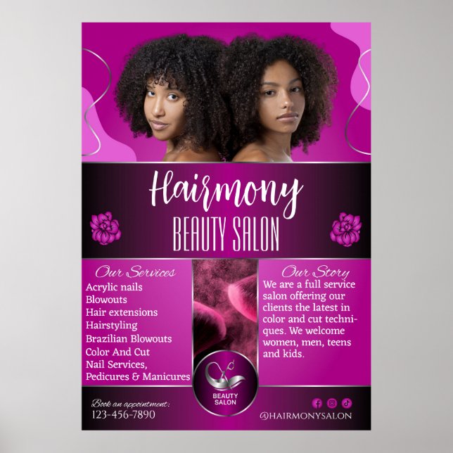 Customize African American Beauty Salon Front  Poster (Front)
