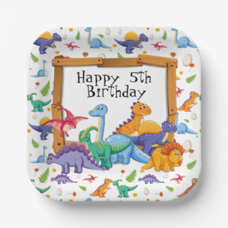 Customize Age Dinosaur Birthday  Paper Plates