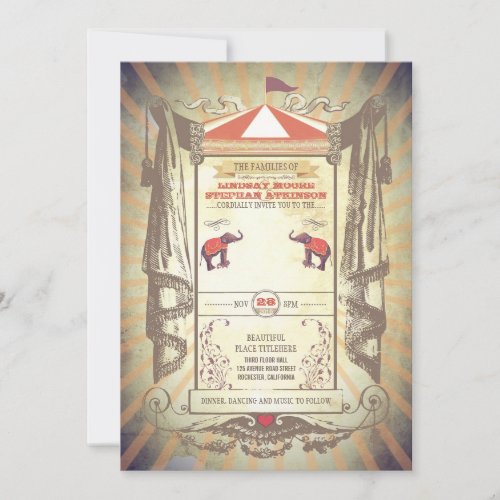 Customize All Text Lines Invitation - Carnival invitations with elephants