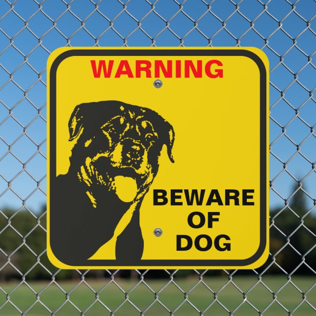 Customize Amber Rottweiler Beware of Dog Security Metal Sign (In Situ(Fence))