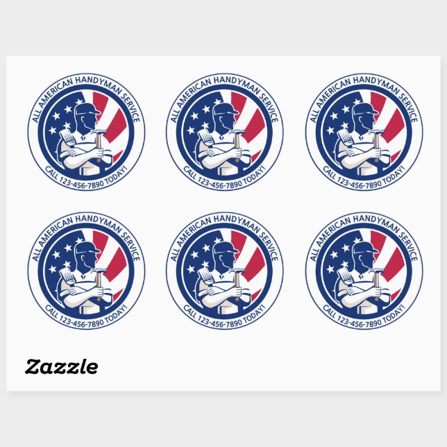 Customize American Patriotic Handyman Advertising  Classic Round Sticker (Sheet)