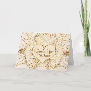 Customize Angel Wings and Heart Letterpress Thank You Card