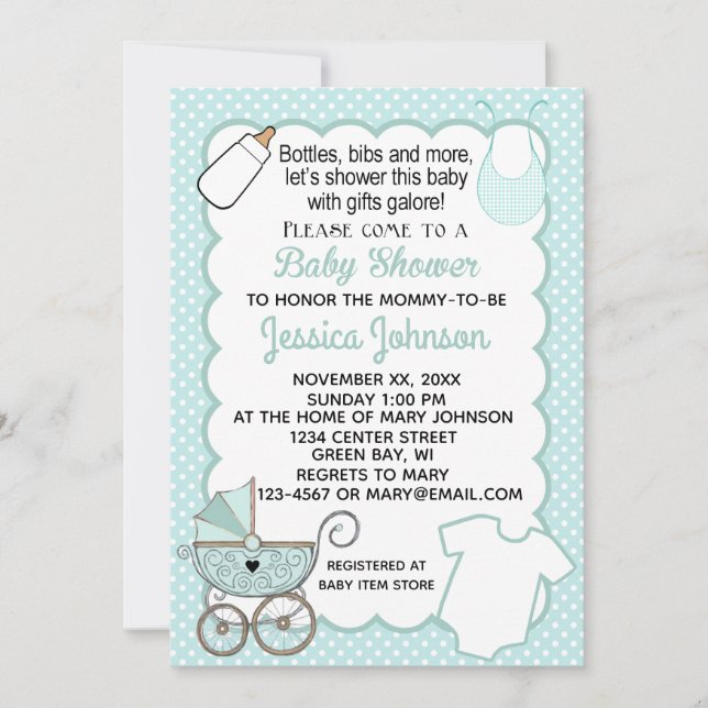 Customize Aqua Scallop Baby Shower Invitation (Front)