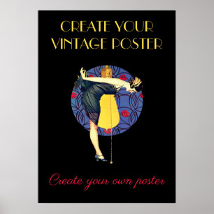 Customize Art Deco Illustration of a Pin-Up Girl Poster