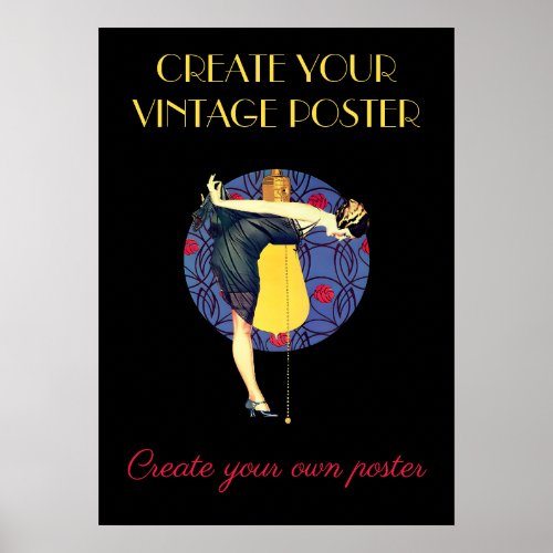 Customize Art Deco Illustration of a Pin_Up Girl  Poster