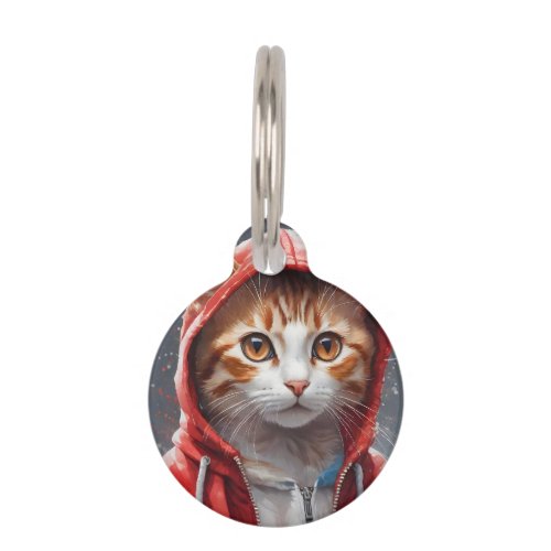 Customize Artwork Orange Tabby Cat in Red Hoodie  Pet ID Tag