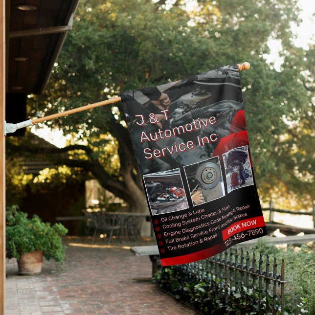Customize Auto Repair Garage Service List With Log House Flag (In SItu)