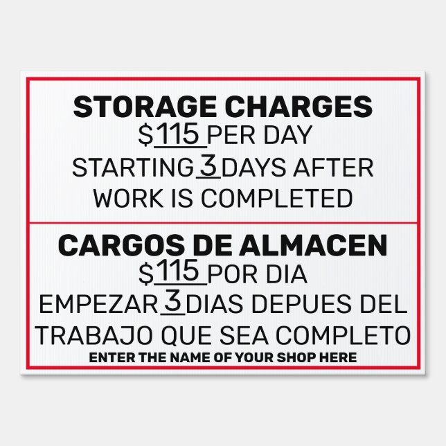 Customize Auto Repair Paint Shop Vehicle Storage  Sign (Front)