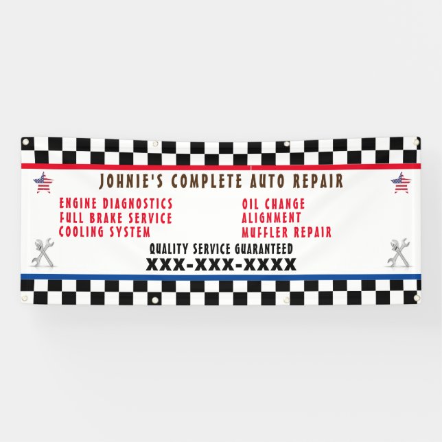 Customize Auto Repair Shop Full Service USA Flag  Banner (Horizontal)