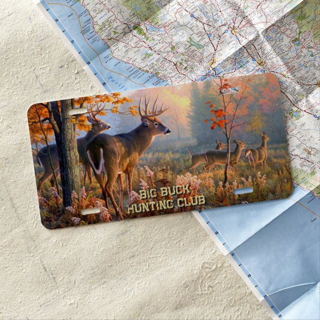 Customize Autumn Deer In The Rut Hunting Sports License Plate (In Situ)