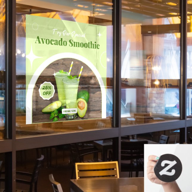 Customize Avocado Smoothie Shop Promo % Off  Window Cling (Restaurant Window)