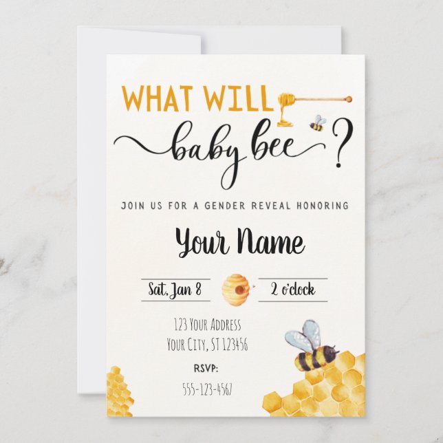 Customize -Baby Bee Theme Gender Reveal Invitation (Front)