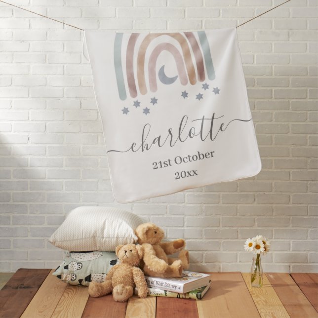 Customize Baby Blanket - Moon and Stars Rainbow  (In Situ)