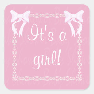 Customize Baby Girl Shower pink square sticker
