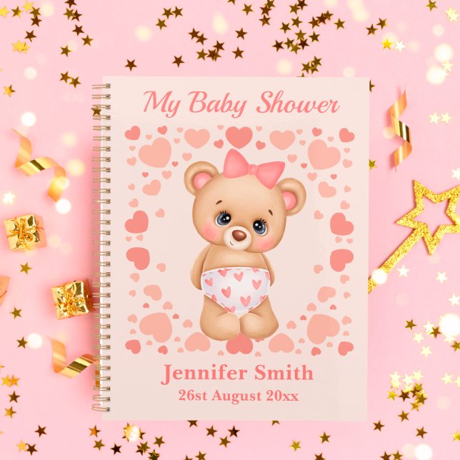 Customize Baby Shower Cute Pink Teddy Bear   Planner (Creator Uploaded)