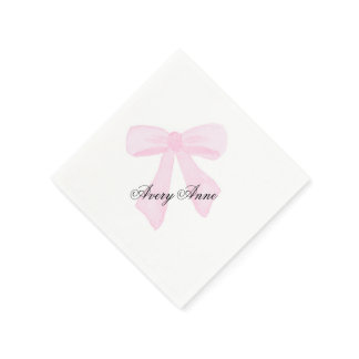 Customize baby shower napkin pink bow