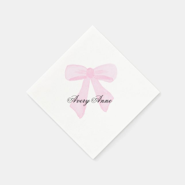 Customize baby shower napkin pink bow (Corner)