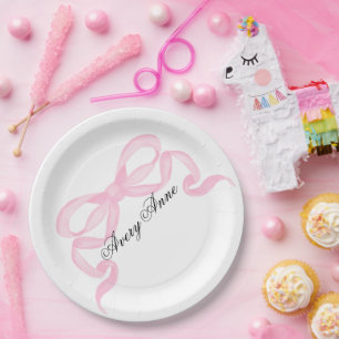 Customize baby shower pink bow paper plates