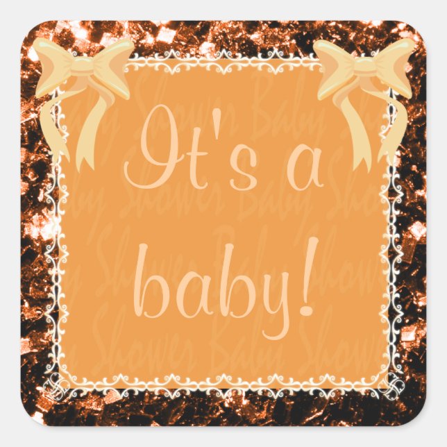 Customize Baby shower Unisex orange sparkles Square Sticker (Front)
