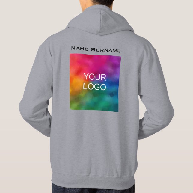 Customize Back Design Business Logo Men's Grey Hoodie (Back)