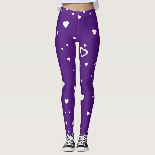 Customize Background Color White Hearts Leggings (Front)