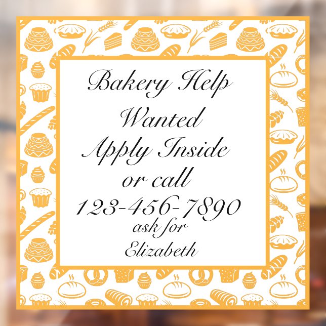 Customize Bakery Help Wanted Baker Baking Chef  Window Cling (Sheet 2)
