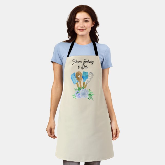 Customize Bakery Watercolor Floral Kitchen Utensil Apron (Worn)