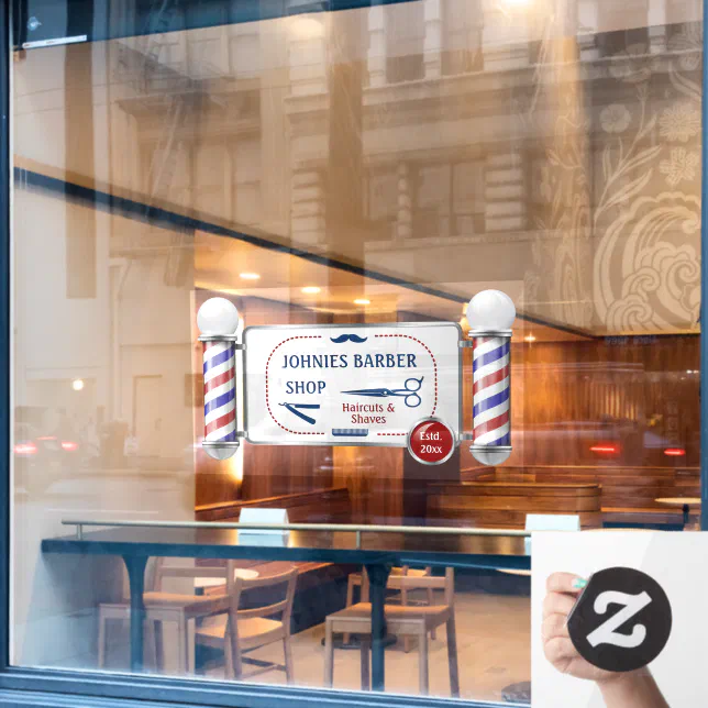 Customize Barber Pole Barber Shop Business Window Cling | Zazzle