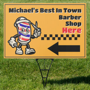 Customize Barber Shop Here Arrow Turn Left Yard Sign