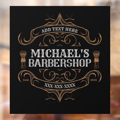Customize Barber Shop Ornate Business  Window Cling