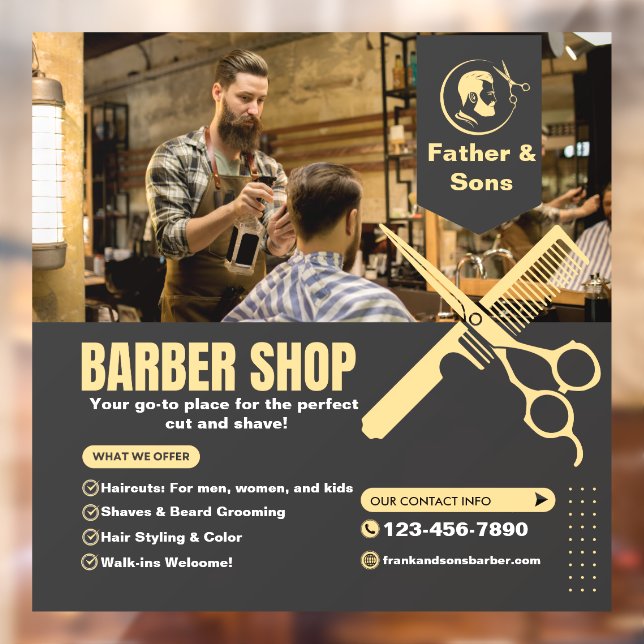Customize Barber Shop Photo Services List Promo Window Cling (Sheet 2)