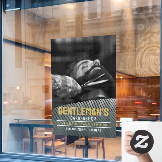Customize Barbershop Modern Bearded Man Graphic Window Cling (Cafe Window)