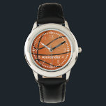 Customize Basketball Name Watch<br><div class="desc">Customize Basketball Name kids watch. Basketball is a sport played by two teams of five players on a rectangular court. The objective is to shoot a ball through a hoop 18 inches (46 cm) in diameter. Basketball in orange and black with white lettering. Show off your sporty boy or child's...</div>