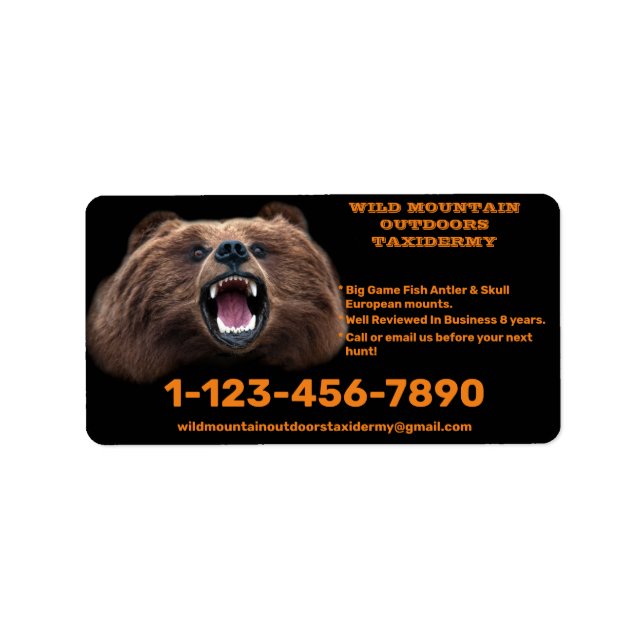 Customize Bear Large Game Taxidermy Shop  Label (Front)