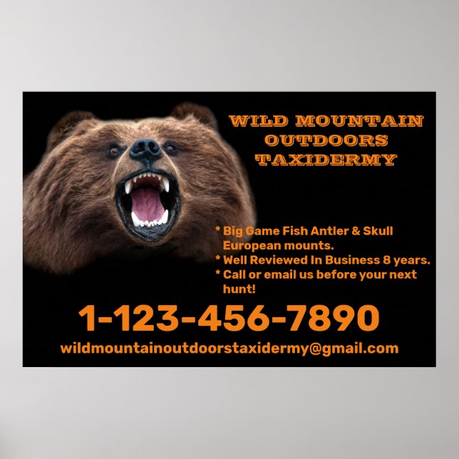 Customize Bear Large Game Taxidermy Shop  Poster (Front)