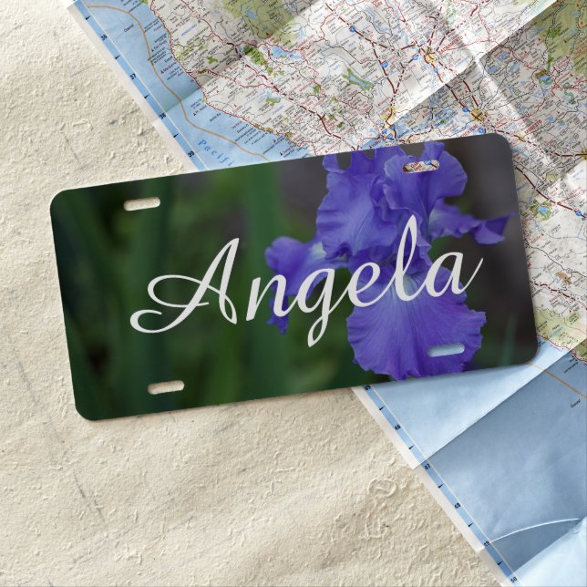 Customize Beautiful Blue Iris in Bloom License Plate (In Situ)