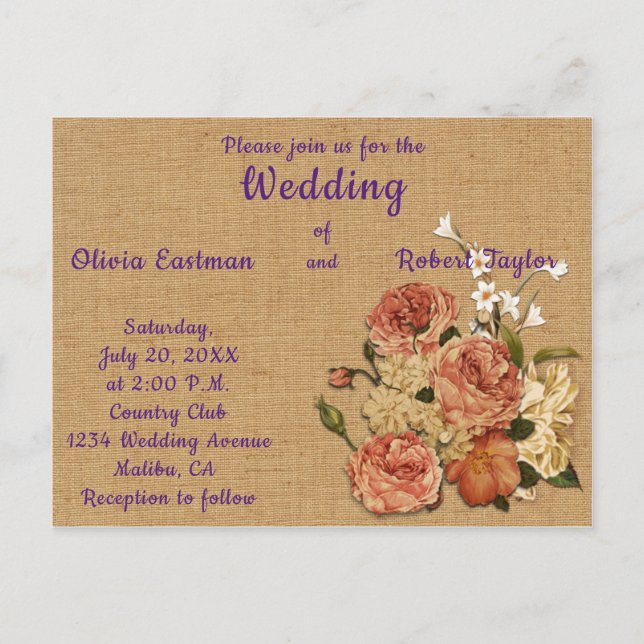 Customize beautiful pink roses wedding invitation postcard (Front)
