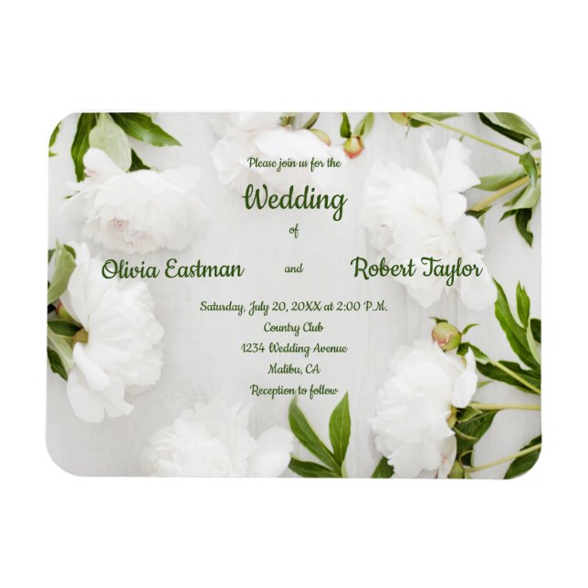 Customize beautiful white peony wedding magnet (Horizontal)