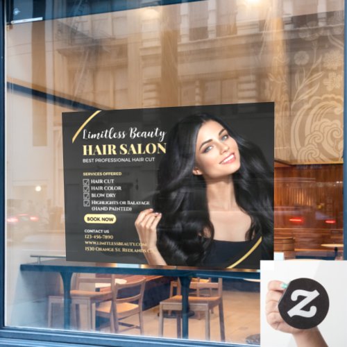 Customize Beauty Hair Salon Brunette Model Shop Window Cling