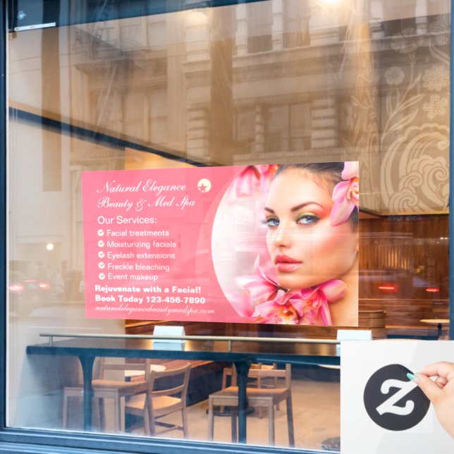 Customize Beauty Treatment Med Spa Pink Large Window Cling (Cafe Window)