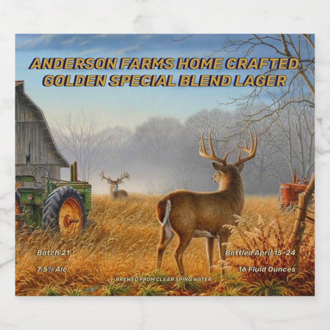 Customize Big Buck Deer Barnyard Showdown Detailed Beer Bottle Label (Single Label)