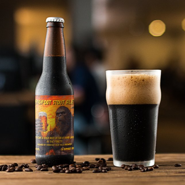 Customize Bigfoot Drinking A Beer At Sunset  Beer Bottle Label (Creator Uploaded)