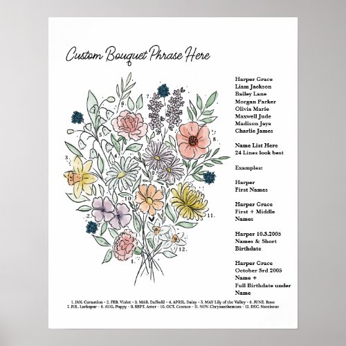 Customize Birth Flower Bouquet Poster