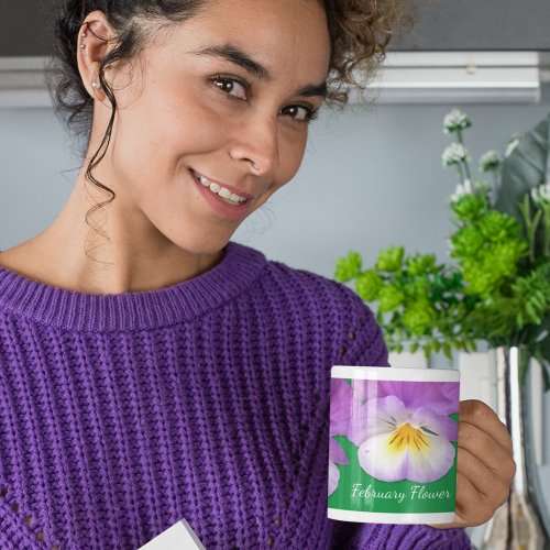 Customize birth month flower February purple green Giant Coffee Mug