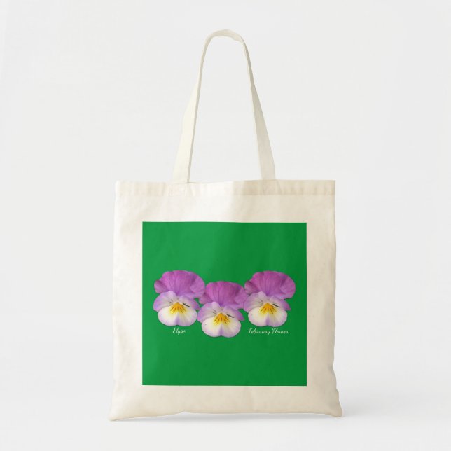 Customize birth month flower February purple green Tote Bag (Front)