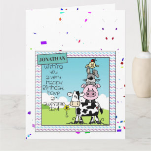 Customize Birthday Card - Cow Pig Rabbit Bird