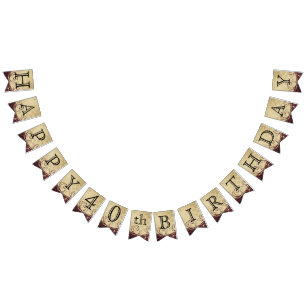 Customize Birthday - Decorative Gold and Maroon Bunting Flags