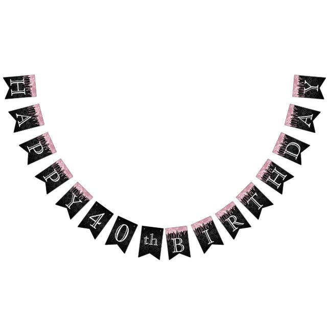 Customize Birthday - Pink Glitter & Black Damask Bunting Flags (All)